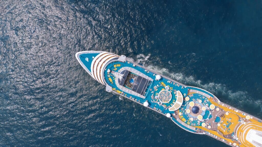 aerial view of cruise ship